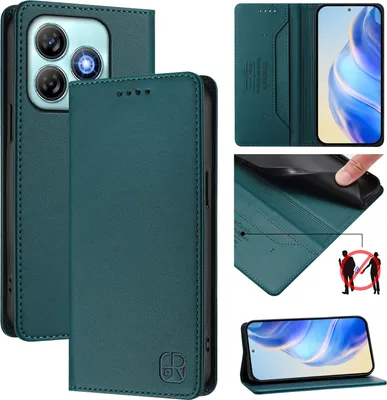 Produktbild von Lederhülle für ZTE Blade A75 4G Hülle Flip Brieftasche Kartenfächern Ständer Schutzhülle Dunkelgrün
