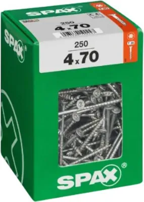 Obrázok produktu pre Univerzálna skrutka SPAX, 4 x 70 mm, 250 kusov, s čiastočným závitom, so zápustnou hlavou, T-STAR plus T20, 4CUT, WIROX - 4191010400706