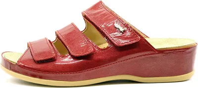 Produktbild von Damen Plateau-Keilabsatz-Sandalen mit drei Riemen und Klettverschluss in Bordeauxoptik