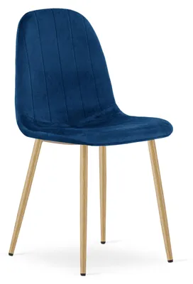 Image de Chaise - Leobert - Padva - Velours Bleu Marine/Pieds Chêne - 44,5 X 53 X 87 Cm