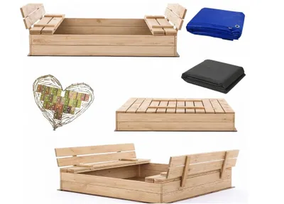 Produktbild von Sandkasten mit Sitzbank 120 x 120 cm, Dach, Naturholz, Sandkasten für Kinder, Spielplatz Premium