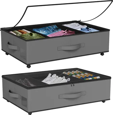 Image de Rangement sous le lit avec roulettes - 2 pièces pliables organisateur de tiroirs sous le lit à roulettes - couvercle transparent - poignées - canapé - lit d'enfant - chaussures - vêtements