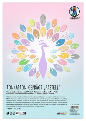 Zdjęcie produktu dla URSUS Karton tekturowy tłoczony w pastelowych kolorach, 50 arkuszy, 220 g/m², 23 x 33 cm
