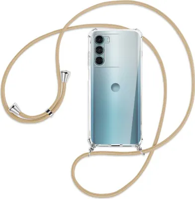 Produktbild von Handykette Backcover-Schutzhülle mit Band (Metall silberfarben) für Motorola Moto G200 5G - caramel