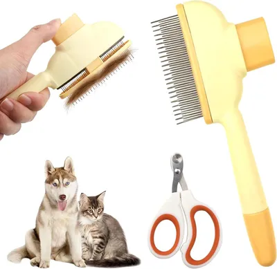 Productafbeelding van Vlooienkam Kat - Kattenborstel Kam - Vachtverzorging Huisdier - Zelfreinigend Ontwarren - 20x8 cm - Geel Oranje