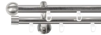 Produktbild von SN Deco Gardinenstange Innenlauf Straßburg, 19 mm, 2-läufig, Stahl, Komplett-Set mit Ringen, Profilträger, 150 cm, edelstahl optik