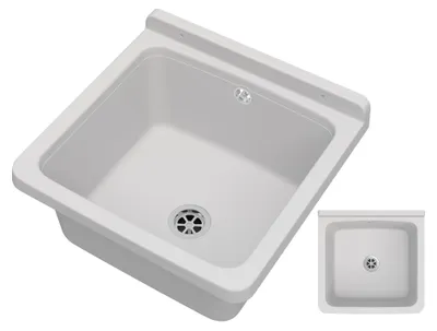Obrázek produktu pro Granitan - Výlevka - Dřez 40x38 cm - Dřez bílý - se sifonem - do prádelny a garáže - ORTA