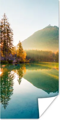 Produktbild von MuchoWow® Poster See - Wald - Berge - Natur - Sonne - Landschaft 60x120 cm - Wandschmuck