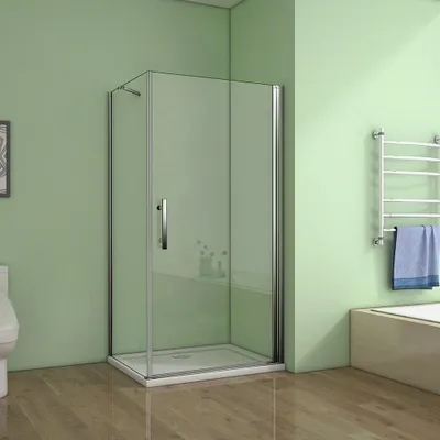 Produktbild von Eckeinstieg 80cm(Tür)x80cm( Seitenwand)xH.185cm Duschkabine Duschabtrennung 180° Schwingtür Pendeltür eckdusche