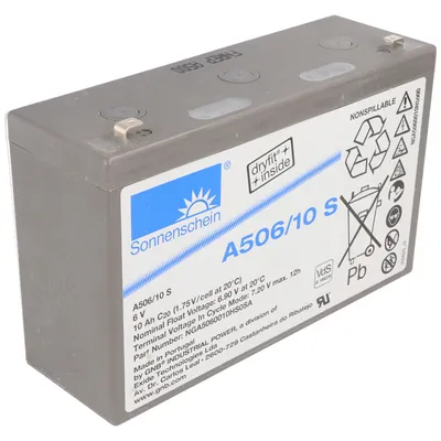 Zdjęcie produktu dla Akumulator kwasowo-ołowiowy Sonnenschein Dryfit A506/10 S, przyłącze 4,8 mm, VDS G