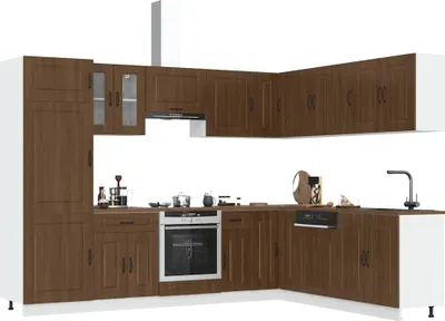 Produktbild von Möbel 14-tlg. Küchenschrank-Set Braun Eichen-Optik Holzwerkstoff - Küchenschränke"Design 2024" DE28688325