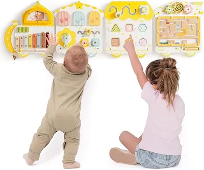 Imagen del producto de Silecomplaza, Tablero de actividades Montessori "Busy Board", 12 en 1, para pared, color amarillo