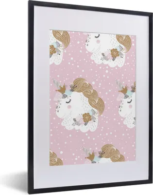 Produktbild von MuchoWow® MuchoWow® Gerahmtes Poster Einhorn - Rosa - Kinder - Rosa - Mädchen - Baby - Mädchen 30x40 cm - Poster mit zchwarzem Bilderrahmen - Wandposter Schlafzimmer