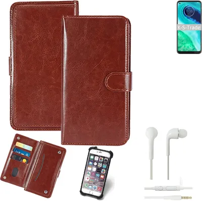 Produktbild von K-S-Trade 360° Hülle kompatibel mit Motorola G8 inkl. Headphones braun Kunstleder Case BookCase WalletCase Kunstlederederhülle Handyhülle,