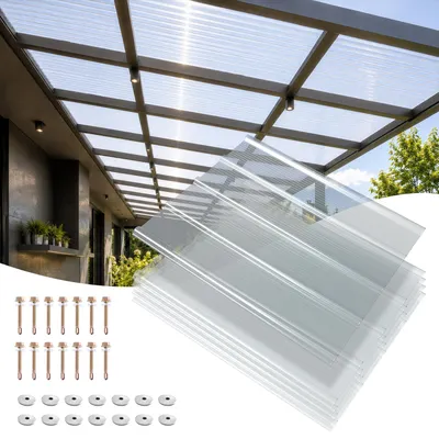 Produktbild von Eikuavons 5er Set FRP Lichtplatten 90x100 cm, 1 mm Trapez-Wellplatten klar, UV-Schutz, hagelfest & wetterfest, inkl. Schrauben für Terrassendach Carport