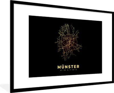 Produktbild von MuchoWow® Gerahmtes Poster Gold - Karte - Münster - Stadtplan 90x60 cm - Poster mit Schwarzem Bilderrahmen Wandposter Rahmen Foto Bilder - Wanddekoration - Fotos