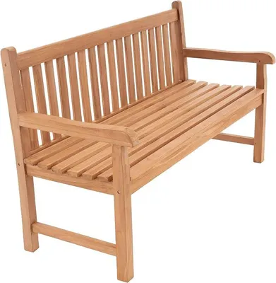 Imagen del producto de Banco de jardín Silecomplaza, modelo Abruzzo, madera de teca tratada, color marrón, 150 cm