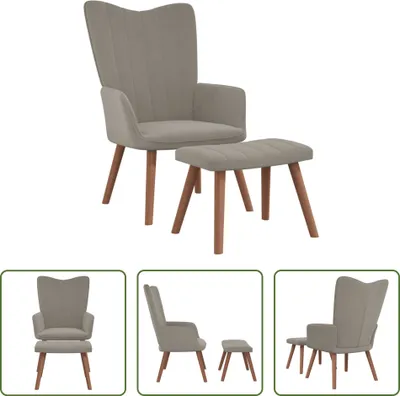 Produktbild von The Living Store Relaxsessel mit Hocker Hellgrau Samt