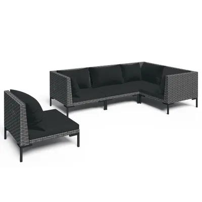 Obrázek produktu pro vidaXL 5dílná zahradní lehátková souprava s polštáři Poly ratan Dark Grey