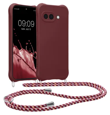 Produktbild von kwmobile Necklace Case kompatibel mit Google Pixel 9a Hülle - Cover mit Kordel zum Umhängen - Silikon Schutzhülle Bordeaux Violett