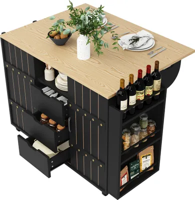 Image de Armoire de cuisine, desserte, desserte de cuisine à roulettes avec plan de travail, desserte de cuisine avec étagère à épices et porte-serviettes, îlot de cuisine à portes coulissantes