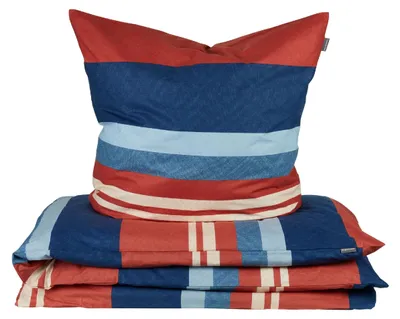 Produktbild von SCHIESSER Bettwäscheset Luca | Gestreift | Renforcé | 2-teilig | 100% Baumwolle | Angenehm weich & glatt | YKK-Reißverschluss | 135x200 cm + 80x80 cm | Terrakotta-Blau