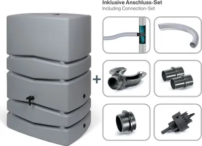 Produktbild von Kreher XXL Wassertonne Aqua Tower mit Wasserhahn und Füllautomat. Tolle, dezente Optik in Grau, 450 Liter Nutzungsvolumen