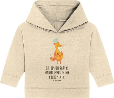 Produktbild von Mr. & Mrs. Panda Organic Baby Hoodie Fuchs Koch 24. - 36. Monat - Natural Raw - Geschenk, Geburtstag, Hungrig, Kapuzenshirt, Chefkoch, Lustig, Bäcker, Kapuzensweatshirt
