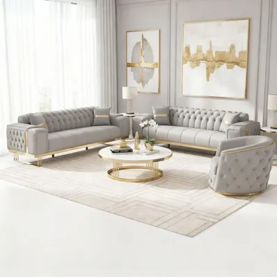 Produktbild von Sofa -Set Imperial Premium, 6 Farben verfügbar 3-Sitzer + 3-Sitzer + Sessel (3-Sitzer mit Schlaf-funktion) Farbe: Grau