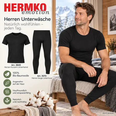 Herren lange Unterhose und Shirt Mann KI schwarz infos, KI-generiertes Bild