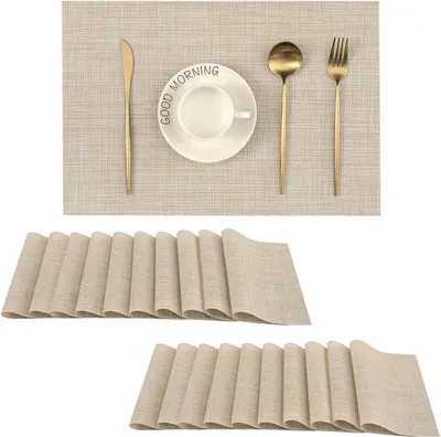Productafbeelding van Placemats Set - Tafelmatten - Eettafel Beschermen - Hittebestendig PVC - 20 Stuks - Beige