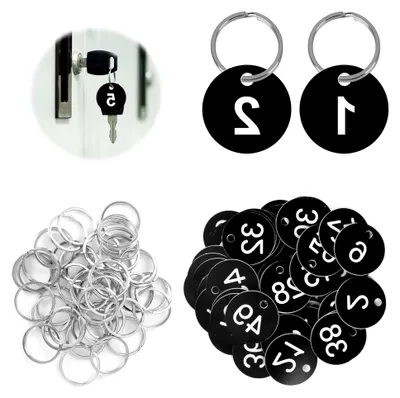 Produktbild von Kunststoff-Schlüsselanhänger 1–50 mit Tischnummern und Schlüsselnummern, wasserdicht, kleine ID-Tags mit Loch, geeignet für Restaurant, Café, Outdoor, Auto