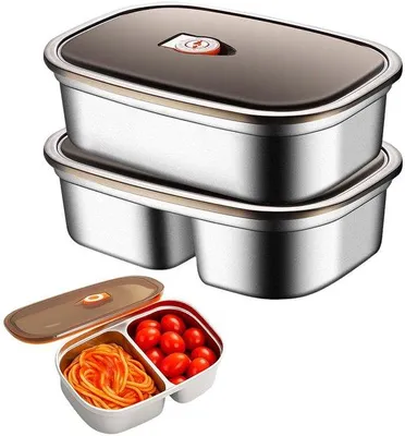 Zdjęcie produktu dla Zestaw lunchboxów ze stali nierdzewnej Unyqoos® (2 sztuki) – pojemniki na żywność wykonane ze stali nierdzewnej 316 z pokrywkami z tworzywa PP i uszczelkami silikonowymi, pojemność 1,7 L (1 przegroda) + 1,2 L (2 przegrody), można myć w zmywarce