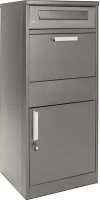 Image de Wiltec Boîte à colis verrouillable grise 500 x 370 x 1120 mm, Boîte aux lettres sur pied, pour colis max. 150 x 400 x 400 mm, Usage domestique courrier