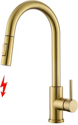 Produktbild von Niederdruck Armatur Küche Gold, Niederdruck Wasserhahn Küche mit Ausziehbare Brause, Mischbatterien für Küche Moderner Edelstahl Spültischarmatur