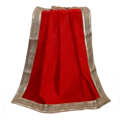 Samttuch 61x61 cm rot mit Goldrand, multifunktional