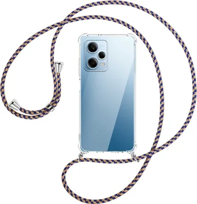 Produktbild von Handykette Backcover-Schutzhülle mit Band (Metall silberfarben) für Xiaomi Redmi Note 12 Pro (6.67'') - blau+beige