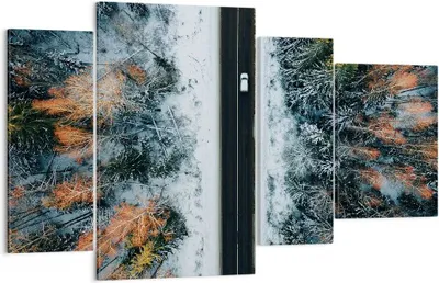 Produktbild von Bild auf Leinwand - Leinwandbild - 4 Teile - Wald Weg Schnee - 120x70cm - Wand Bild - Wanddeko - Wandbilder - Leinwanddruck - Bilder - Wanddekoration - Leinwand bilder - Wandbild - DL120x70-4654