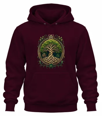 Produktbild von Yggdrasil Lebensbaum Keltisch Wikinger Baum Weltenbaum Hoodie Kapuzenpullover, Burgundy, S