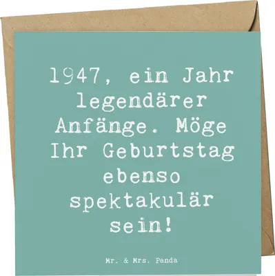 Produktbild von Mr. & Mrs. Panda Glückwunschkarte Spruch 1947 Geburtstag - Meeresbrise - Geschenk, Erinnerung, Glückwunsch, Geburtstagsgeschenk, Jahrgang, faltkarte, Grußkarte