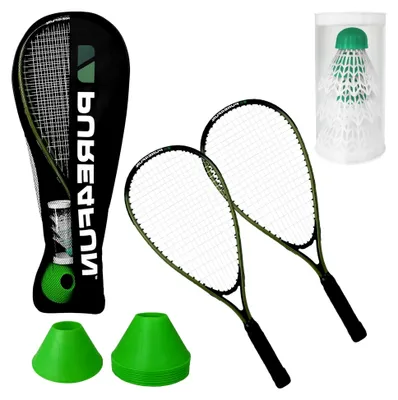 Produktbild von Badminton Schläger und Federball mit Tasche Grün Badmintonset Federballset Speed