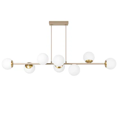 Produktbild von MasterLED Pendelleuchte 8-flammig E27 Beige Gold für Esstisch mit Glaskugeln