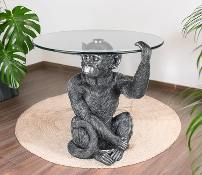 Produktbild von Formano Deko-Tisch Affe Antiksilber 58cm Kunststein Beistelltisch mit Glasplatte
