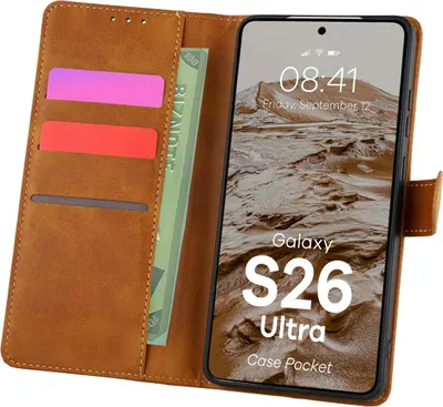 Produktbild von Handyhülle mit Klappe für Galaxy S26 Ultra, Bizon Case Pocket, Braun