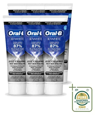 Produktbild von 6 x Oral-B 3D White Houtskool Tandpasta - Whitening und Tiefenreinigung - 75 ml - Vorratspackung - 6 Stücke