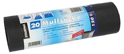 Produktbild von Müllsäcke mit Zugband, LDPE 120 l 100 cm x 70 cm schwarz 45 my