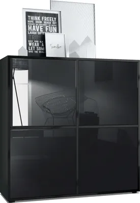 Produktbild von Vladon Highboard Cuba V2 Schrank 104 x 105,5 x 35,5 cm Sideboard mit 8 Fächern,  Germany, Korpus in Schwarz matt / Fronten in Schwarz Hochglanz