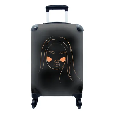 Produktbild von MuchoWow® Koffer Handgepäck Trolley Rollkoffer Kleine Reisekoffer mit 4 Rollen - Frau - Gold - Rosa - Strichzeichnung - Cabin Size < 55x40x23 cm & 55x40x20 cm - Fotokoffer - Kabinenkoffer - Boardgepäck - Reise-Box - Reisekoffer - Reisegepäck - Koffer mit Bild - Trolley für Kinder