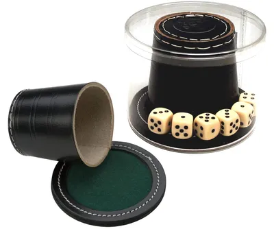 Produktbild von HOT Games Würfelbecher Schwarz Leder+Deckel+St. 9x8cm
