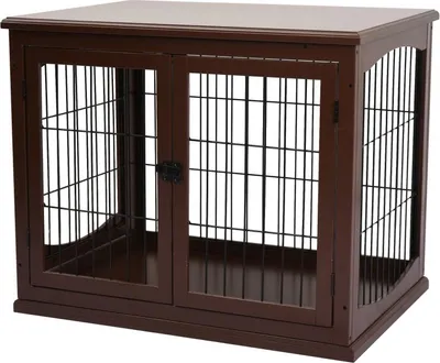 Zdjęcie produktu dla Klatka dla psa Fortuna Lai, 2 wejścia, zamykana, MDF i metal, 58,4 x 81,3 x 66 cm, brązowa